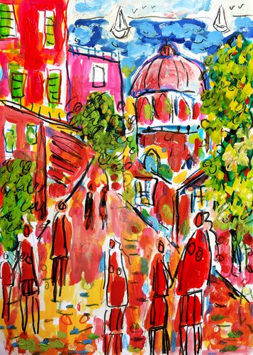 Vacances en Grèce par Jean Mirre, Œuvre sur papier en vente sur Singulart