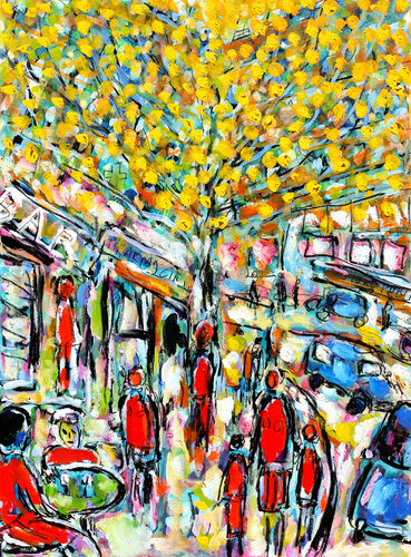 Paris, rue animée par Jean Mirre, Œuvre sur papier en vente sur Singulart