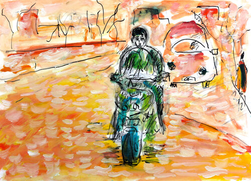 L'homme à la moto van Jean Mirre, Schilderij te koop op Singulart