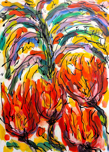Arbres et tulipes par Jean Mirre, Peinture en vente sur Singulart