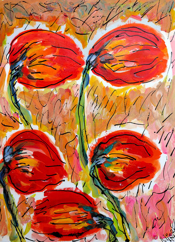 Tulipes au vent par Jean Mirre, Peinture en vente sur Singulart