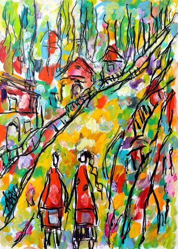 Village lovers par Jean Mirre, Peinture en vente sur Singulart