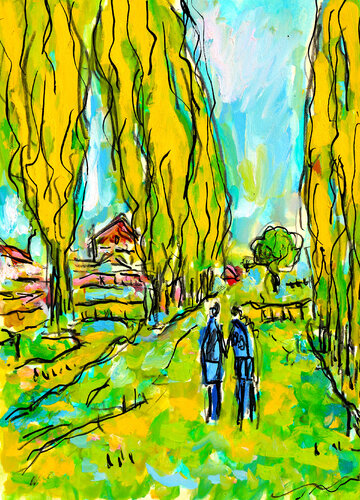 exAmour et peupliers van Jean Mirre, Schilderij te koop op Singulart