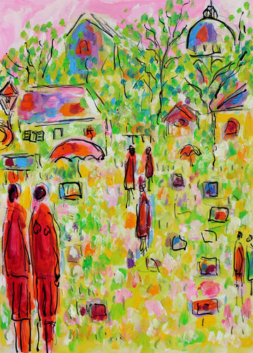 Tertre médiéval par Jean Mirre, Peinture en vente sur Singulart