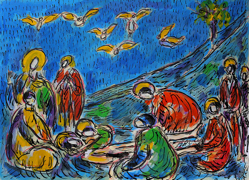 Les anges de Giotto par Jean Mirre, Peinture en vente sur Singulart