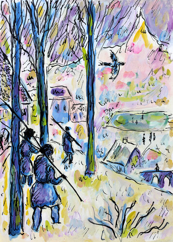 Le retour des chasseurs d'après Brueghel van Jean Mirre, Schilderij te koop op Singulart