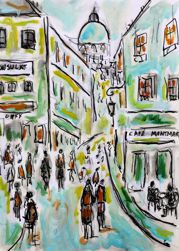 Paris turquoise van Jean Mirre, Schilderij te koop op Singulart