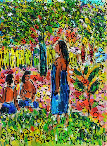 Fâchée  d'après Gauguin di Jean Mirre, Pittura in vendita su Singulart