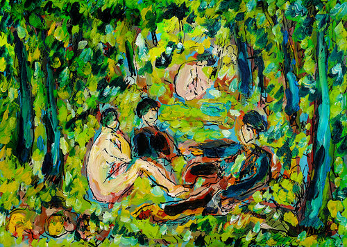exLe déjeuner sur l'herbe d'après Manet van Jean Mirre, Schilderij te koop op Singulart
