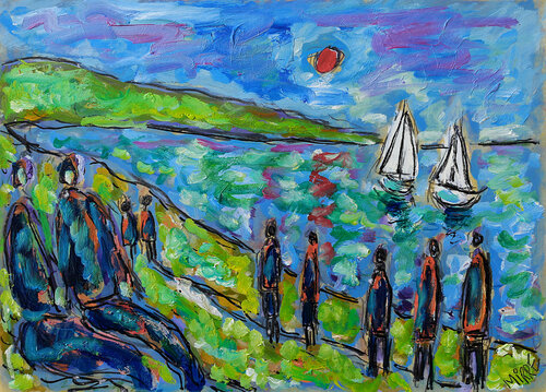 Plage et voiliers by Jean Mirre, Painting for Sale on Singulart