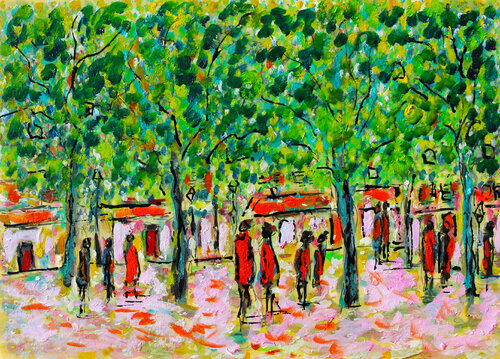 Place de village by Jean Mirre, Painting for Sale on Singulart