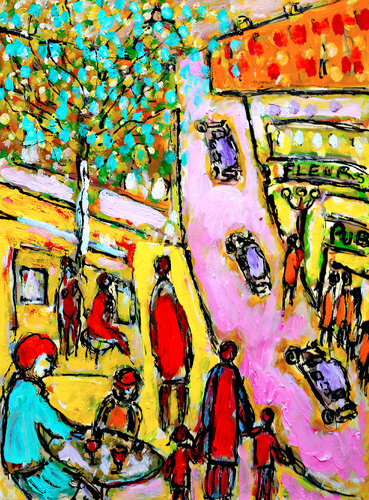 exPub et fleurs par Jean Mirre, Peinture en vente sur Singulart