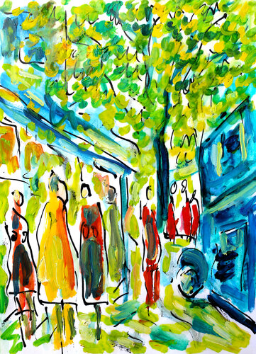 Street scene  SOLD van Jean Mirre, Schilderij te koop op Singulart