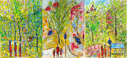 Triptyque enfance à Montmartre von Jean Mirre, Malerei kaufen auf Singulart