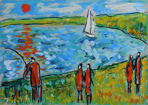 La pêche à la ligne by Jean Mirre, 회화 for Sale on Singulart