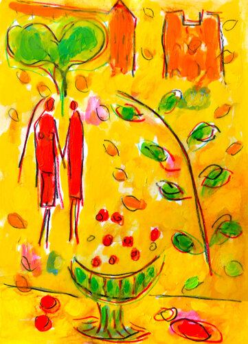 Fruits et amour van Jean Mirre, Schilderij te koop op Singulart