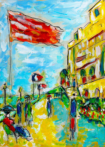 Hôtel des Roches Noires, Trouville d'après Monet  SOLD von Jean Mirre, Malerei kaufen auf Singulart