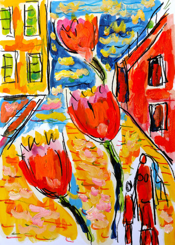 Mère et fleurs di Jean Mirre, Pittura in vendita su Singulart