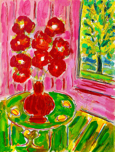 Bouquet près de la fenêtre oil on paper 30 x 21 cm van Jean Mirre, Schilderij te koop op Singulart