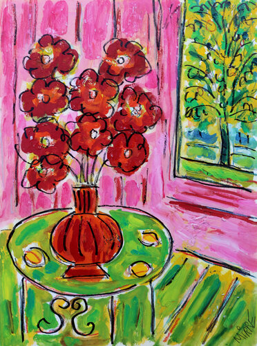Bouquet près de la fenêtre oil on paper 30 x 21 cm by Jean Mirre, 絵画 for Sale on Singulart