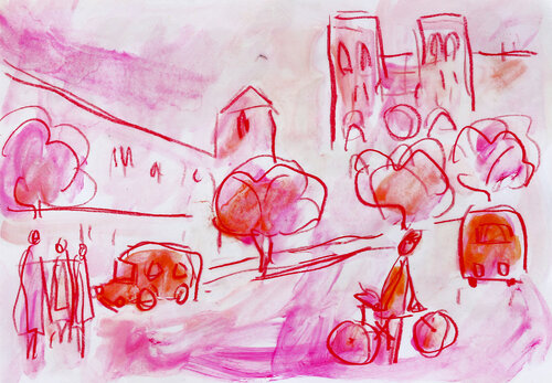 Paris à vélo rose di Jean Mirre, Pittura in vendita su Singulart