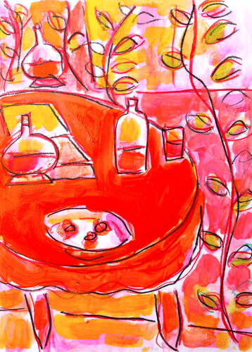 Salon rouge et rose di Jean Mirre, Pittura in vendita su Singulart