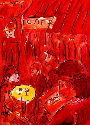 exSt Germain des Prés rouge van Jean Mirre, Schilderij te koop op Singulart