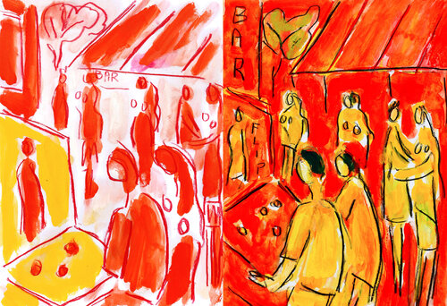exIdylle au Bar Flipper van Jean Mirre, Schilderij te koop op Singulart