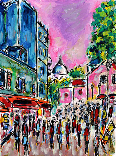 Foule à Montmartre by Jean Mirre, Painting for Sale on Singulart