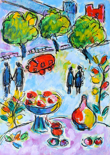 Purple tablecloth van Jean Mirre, Schilderij te koop op Singulart
