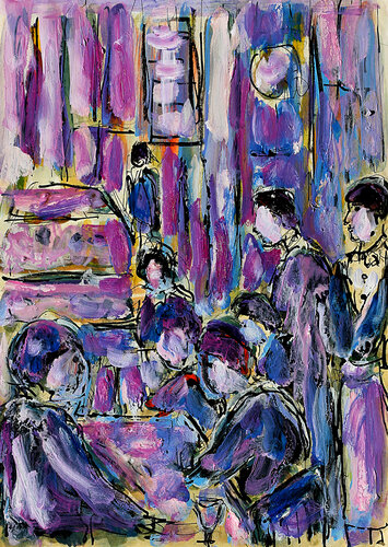 Serveurs en salle di Jean Mirre, Pittura in vendita su Singulart