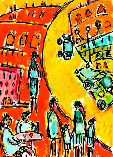 Green cars van Jean Mirre, Schilderij te koop op Singulart