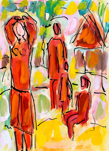 Couple avec deux enfants par Jean Mirre, Peinture en vente sur Singulart