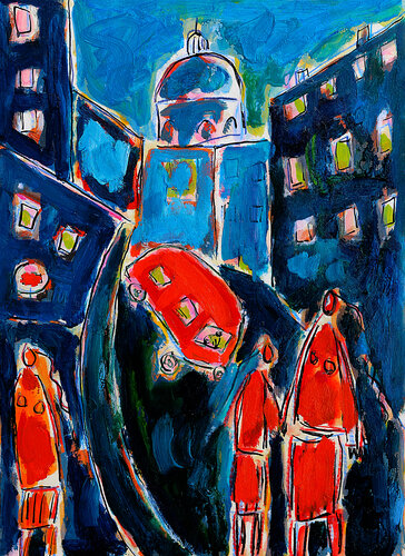 Famille et ville di Jean Mirre, Pittura in vendita su Singulart