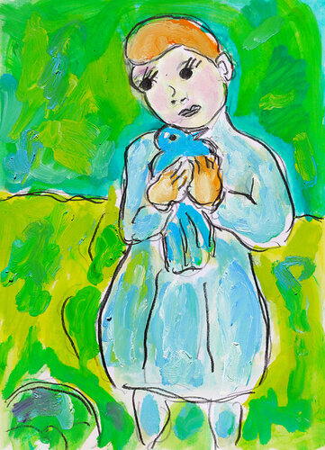 Enfant au pigeon d'après Picasso 1901 by Jean Mirre, Painting for Sale on Singulart