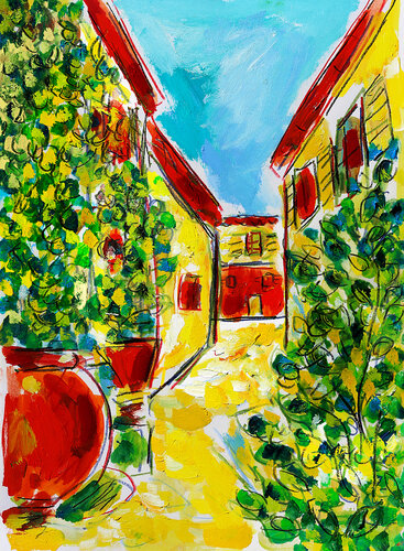 exVillage citron van Jean Mirre, Schilderij te koop op Singulart