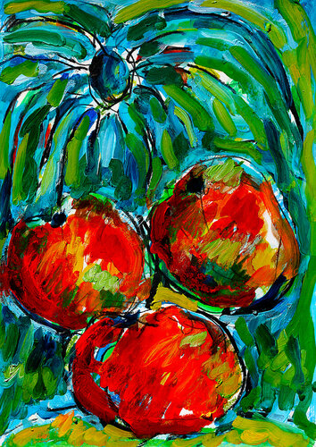 Pommes et fleurs van Jean Mirre, Schilderij te koop op Singulart