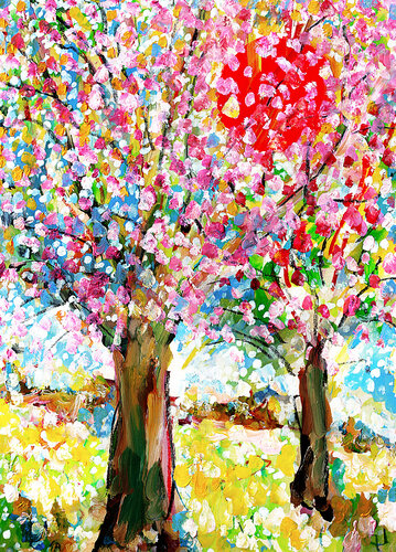 Trees and sun van Jean Mirre, Schilderij te koop op Singulart