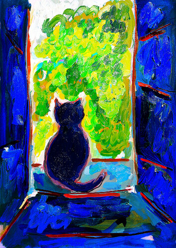 Chat perché par Jean Mirre, Peinture en vente sur Singulart