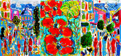Antibes, Menton et fleurs par Jean Mirre, Peinture en vente sur Singulart