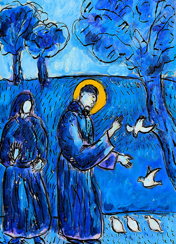 Le sermon aux oiseaux d'après Giotto by Jean Mirre, 油畫 for Sale on Singulart
