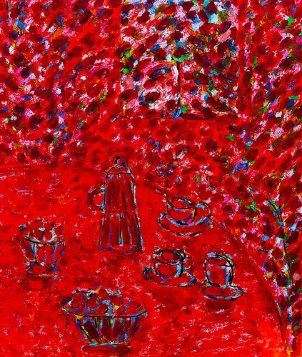 exCafetière et tasses van Jean Mirre, Schilderij te koop op Singulart