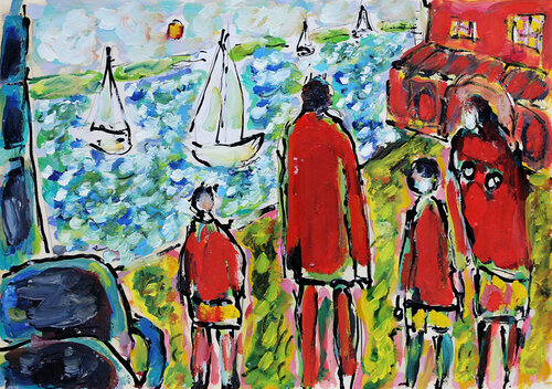 Famille à la mer van Jean Mirre, Schilderij te koop op Singulart