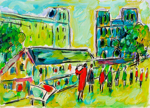 exBouquinistes sur les quais de Paris van Jean Mirre, Schilderij te koop op Singulart