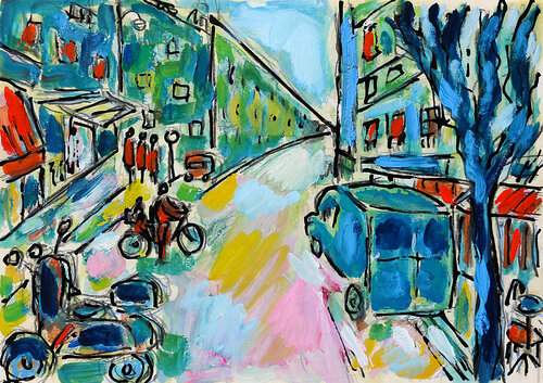 Rue des Abbesses,Paris di Jean Mirre, Pittura in vendita su Singulart