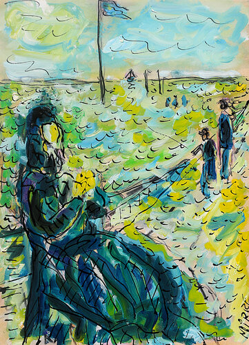 Lecture sur la plage van Jean Mirre, Schilderij te koop op Singulart