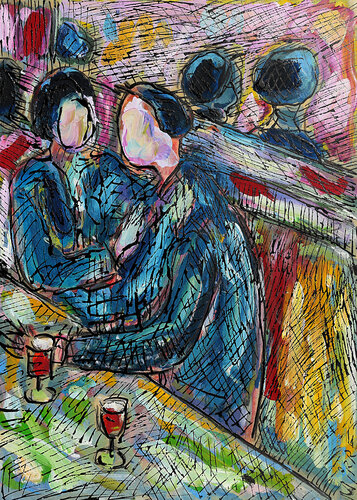 Amour au café von Jean Mirre, Malerei kaufen auf Singulart