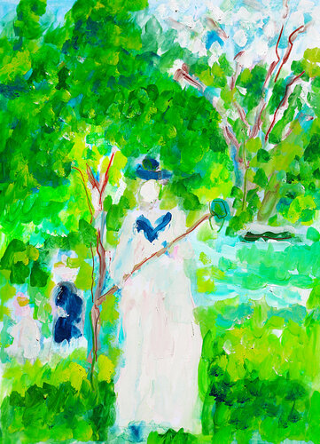 exLa chasse aux papillons d'après Berthe Morisot van Jean Mirre, Schilderij te koop op Singulart