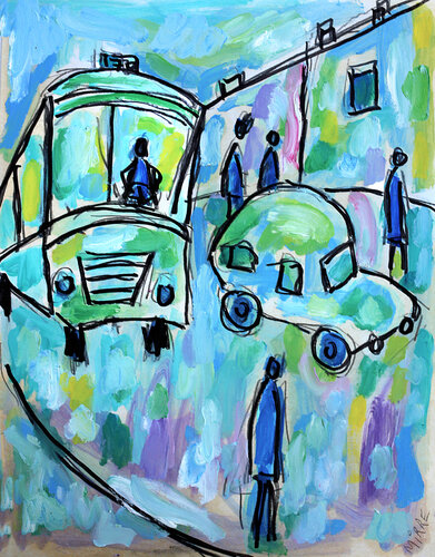 Le bus by Jean Mirre, Painting for Sale on Singulart