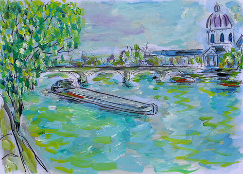exPéniche sur la Seine van Jean Mirre, Schilderij te koop op Singulart